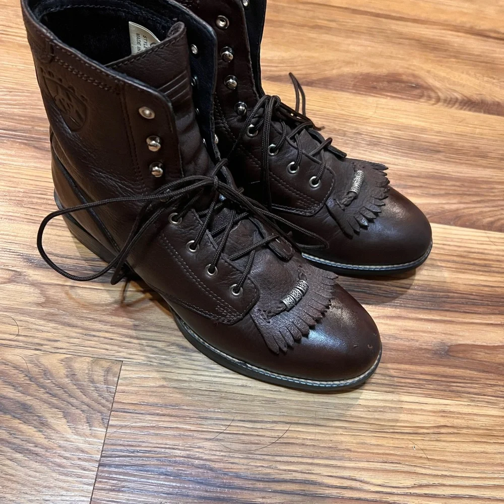 Ariat Heritage Lacer Women’s Boots 6 B Distressed Brown Leather Western - Picture 2 of 6